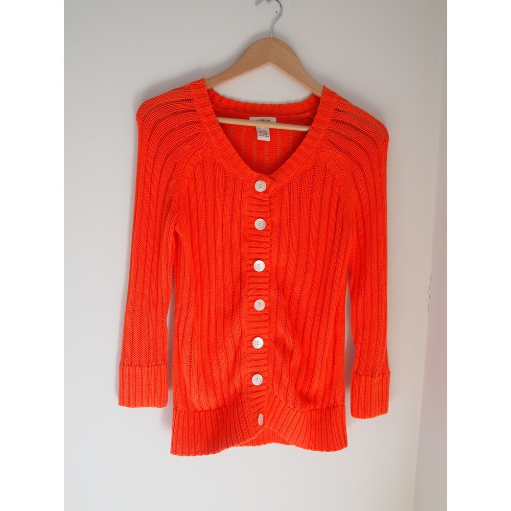 Sundance Orange Knit Button Front Cardigan Sweater 3/4 Sleeve Women's‎ Size S
